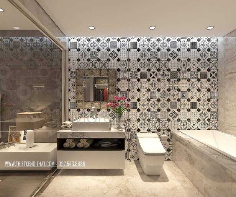 Sử dụng đá ốp lavabo màu trắng cho không gian thêm rộng rãi và sạch sẽ đá ốp lavabo