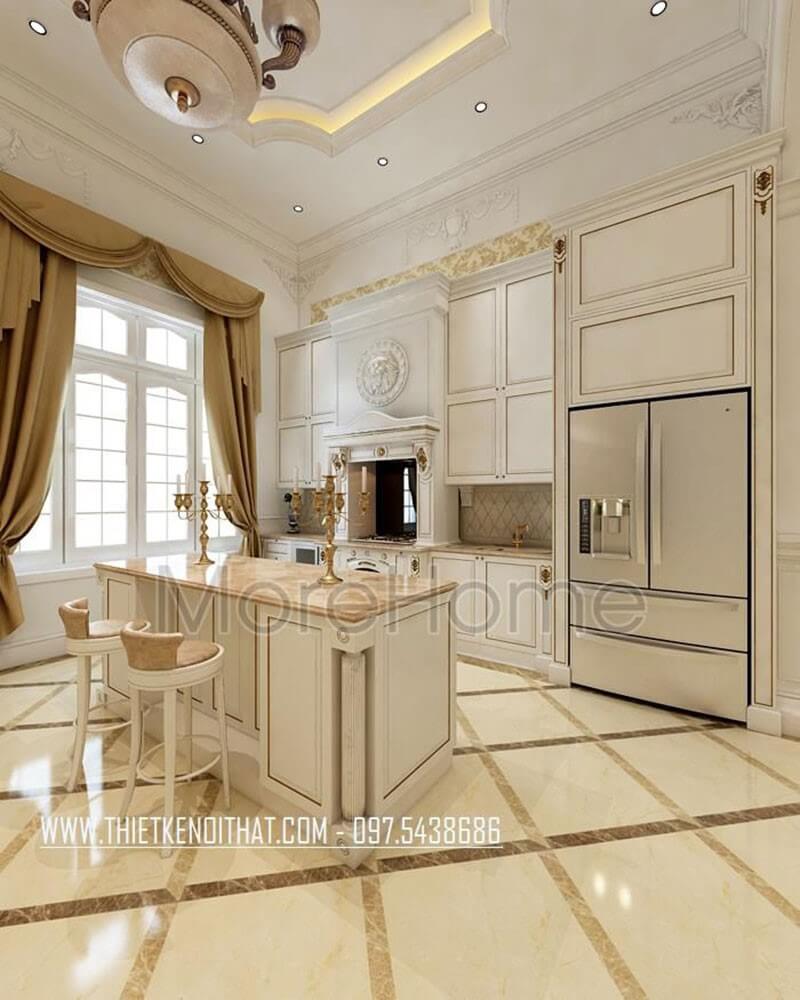 Mẫu quầy bar bếp gỗ kết hợp mặt quầy ốp đá cao cấp mang đến không gian sang trọng và sự tiện nghi cho người nội trợ Đá nhân tạo cho nhà bếp