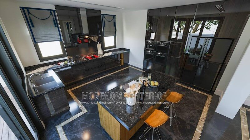 Morestone gợi ý bạn mẫu đá ốp mặt bếp từ đá hoa cương màu đen sang trọng và cao cấp