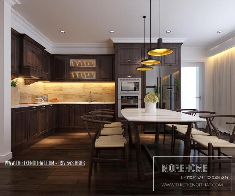 Đá ốp mặt bếp nhân tạo được coi là điểm nhấn ấn tượng ở không gian nhà bếp chung cư. Không chỉ đảm bảo tính thẩm mỹ của nội thất còn giúp người nội trợ nhanh chóng dọn dẹp lau chùi sạch sẽ hơn đá ốp bếp màu trắng