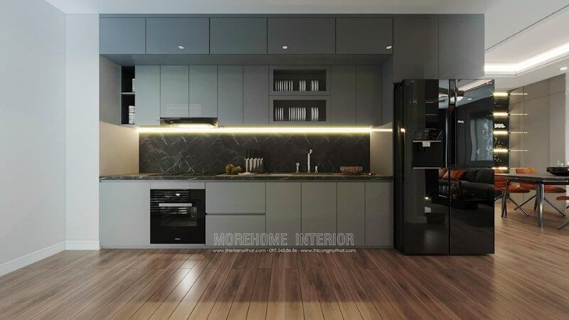 Tủ bếp cho nhà chung cư nhỏ có thiết kế đẹp mắt và giá cả hợp lý.