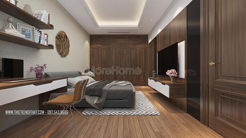 Nội thất phòng ngủ gỗ hiện đại được thiết kế để phù hợp với nhà phố chung cư.