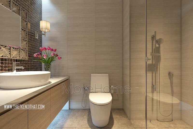 Nội thất phòng tắm hiện đại dành cho căn hộ chung cư được thiết kế theo phong cách hiện đại.