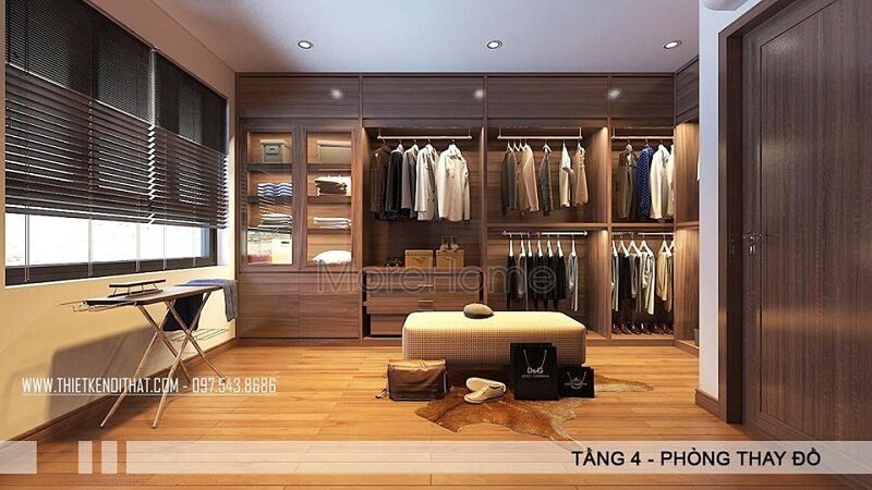 Mẫu tủ quần áo gỗ hiện đại có màu nâu trầm tỏa sắc sang trọng.